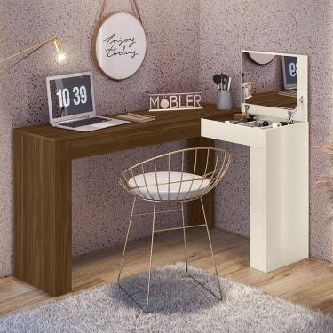 Imagem de Escrivaninha de Canto Penteadeira Jade Moderno MDF-MDP 135cm Freijo - Off White Möbler