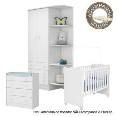 Imagem de Quarto de Bebê Berço c/Rod Colchão Nana Guarda Roupa Cômoda Doce Sonho