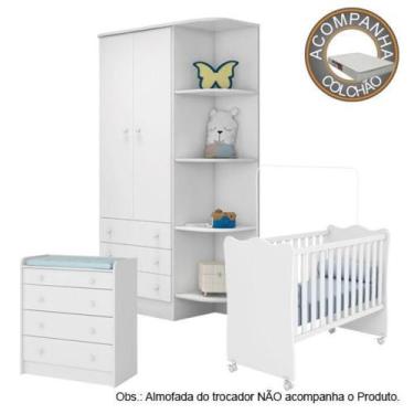 Imagem de Quarto de Bebê Berço c/Rod Colchão Light Guarda Roupa Cômoda Doce Sonh