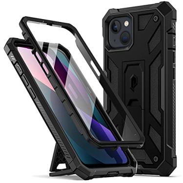 Imagem de Poetic Capa compatível com iPhone 13, Spartan Series para iPhone 13 (6,1 polegadas, 2021) Capa protetora de couro premium resistente à prova de choque com suporte, preto fosco