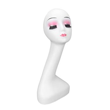 Imagem de Cabeça de manequim, pescoço longo de 50 cm tem base estável bela exibição encantadora cabeça de manequim feminina fácil de usar para exibição de peruca para exibição de loja de salão