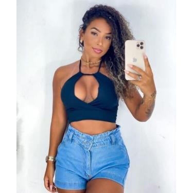 Imagem de Blusa Cropped Decote Tira Frente Única Feminina Com Bojo - Filó Modas