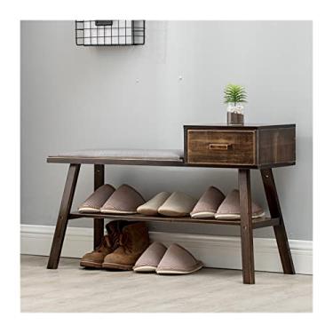 Imagem de prateleira de sapatos Banco de entrada de sapatos, bancada de madeira de calçada com assento acolchoado, banco de organizador com armazenamento de gaveta estilo simples rolamento de boa carga, ideal p