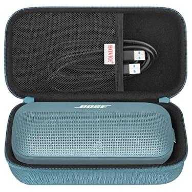 Imagem de BOVKE Estojo de alto-falante para alto-falante Bose SoundLink Flex Bluetooth sem fio, bolsos de malha extra para cabo de carregamento Bose Flex, azul