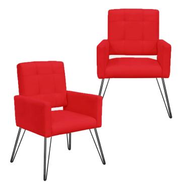 Imagem de Jogo 2 Poltronas Decorativas Para Quarto Closet Pés de Ferro Camila Corano Vermelho - LM DECOR