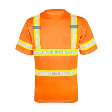 Imagem de Camisetas de trabalho SMASYS Refletive Safety – Camisetas de manga curta de alta visibilidade ANSI com bolsos e fita reflexiva de PVC para homens, mulheres (amarelo e laranja, 3GG)