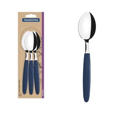Imagem de Conjunto De Colheres De Mesa Ipanema Com Lâminas Em Aço Inox E Cabo Azul 3 Peças