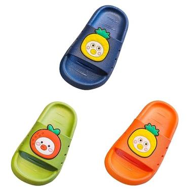 Imagem de Sandálias fofas para crianças meninas banheiro fundo antimacio meninos e meninas crianças frutas tamanho 5 sapatos infantis menina, Verde + azul + laranja, 12 Little Kid