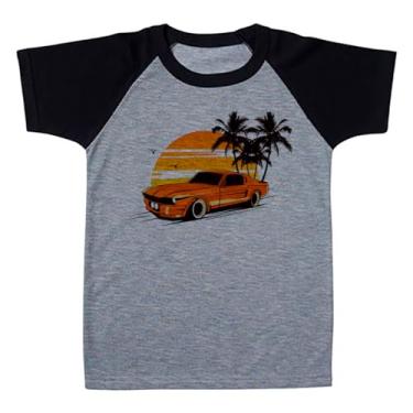 Imagem de Camiseta Raglan Infantil Cinza Carro Muscle Paisagem Praia Tropical (BR, Numérico, 8, Regular, Polialgodão)