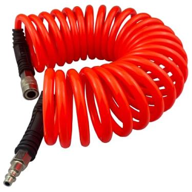 Imagem de Darnassus Mangueira de ar de recuo de poliuretano, mangueira de compressor de ar com conexões giratórias de 0,6 cm, para uso industrial, doméstico, garagem, estação (6 m, vermelho)