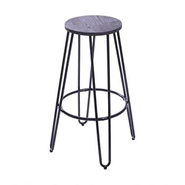 Imagem de BANQUETA INCDUSTRIAL CLIPS BASE PRETA ASSENTO MADEIRA