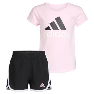 Imagem de adidas Conjunto de camiseta e shorts de ginástica para meninas, rosa claro e preto, 5, Rosa claro e preto, 5