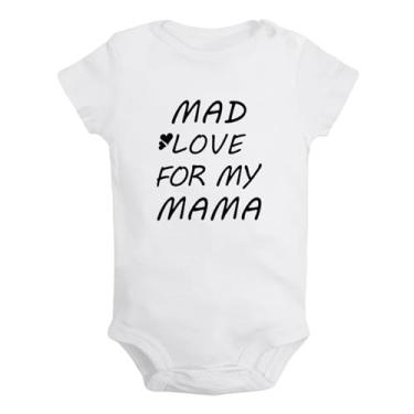 Imagem de iDzn Macacão unissex Mad Love For Mama para bebês recém-nascidos macacão infantil roupas gráficas roupas infantis, Branco, 12-18 Months