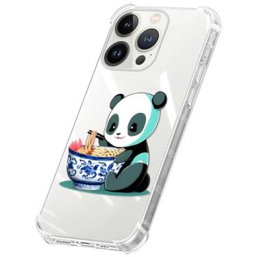 Imagem de CARLOCA Compatível com iPhone 14 Plus Capa para meninas, transparente com estampa Panda Eats Noodles de plástico à prova de choque TPU Capa protetora para Apple iPhone 14 Plus