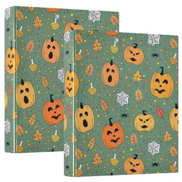 Imagem de Fichários de caderno com estampa de Halloween com abóboras desenhadas à mão de 3,8 cm, fichários de caderno de três anéis com bolsos internos, pacote de 1/2 fichário de escritório, 200 folhas