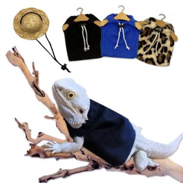 Imagem de Pacote com 4 roupas de lagarto para dragões barbudos, conjunto de chapéu de palha, vestuário de réptil, camiseta feita à mão, sem mangas, colete, proteção da pele, festa fotográfica para lagarto com