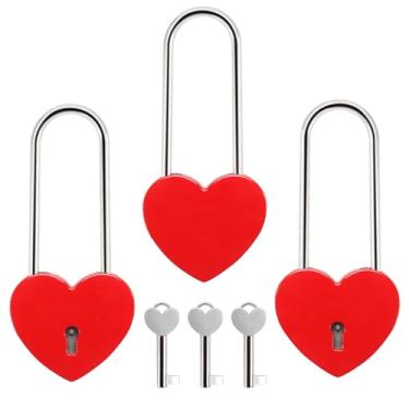 Imagem de Rich Boxer 3 cadeados de metal em forma de coração para amantes, cadeado grande de coração, cadeado fofo com chave para caixa de armazenamento de joias, diário, vermelho