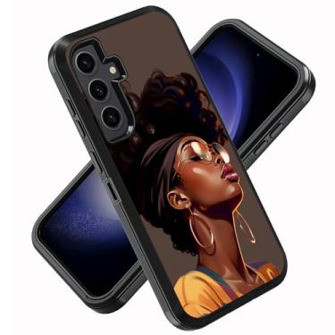 Imagem de ZXHSBROK Capa para celular Samsung Galaxy S24, capa protetora contra quedas à prova de choque de grau militar 3 camadas para Samsung Galaxy S24 5G 6,2 polegadas, mulheres afro-americanas