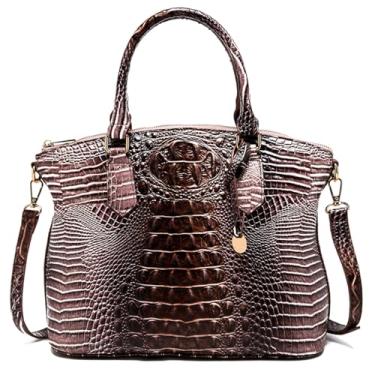 Imagem de Makcr Joacbv Bolsa feminina em relevo de crocodilo com alça superior bolsa de couro transversal grande com alça de ombro, 1 concha Plus Brown