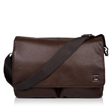 Imagem de KNOMO Bolsa mensageiro Kobe Leather 40.6 cm para laptop, bolsa de ombro de couro profissional para homens e mulheres, Marrom com interior azul
