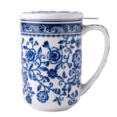 Imagem de AmorArc Caneca de chá de porcelana com infusor e tampas, coador de xícara de café de 510 g com suporte de saco para chá de folhas soltas, caneca de café de imersão para presente de aniversário de