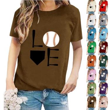 Imagem de Duobla Camiseta feminina de beisebol, manga curta, estampada, moderna, verão, fofa, casual, folgada, básica, moda 2024, Café, GG