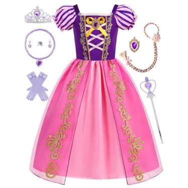 Imagem de isswya Vestidos de princesa para meninas, fantasia de princesa, cosplay, Halloween, Natal, roupa roxa 3-10 anos, Roxa, 7-8Y