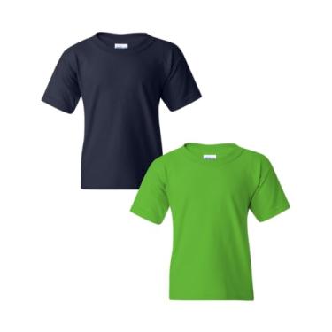 Imagem de Gildan Camiseta juvenil de algodão pesado, estilo G5000B, pacote com 2, Azul marinho/verde elétrico, Large