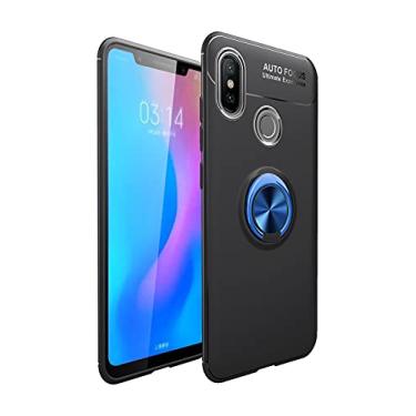 Imagem de Caso de proteção para xiaomi mi 6x / mi a2 caso macio Tpu. Caso à prova de choque 360 ​​graus de giro Metal Magnetic Ring Kickstand Dissipação de calor Anti-Fall Case Protetora(Black+Blue)