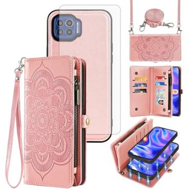 Imagem de Asuwish Capa de celular para Moto One 5G/One5G UW/Moto G G5 Plus com zíper carteira de celular com alça protetora de tela de vidro temperado com compartimento para cartão de flores Motorola One Lite