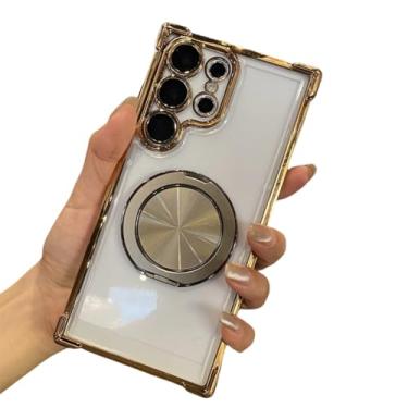 Imagem de Para Samsung S23 S24 S22 Ultra 360 Girar caixa de suporte de metal para Galaxy S24 Plus A53 A54 A55 A15 A25 Capa transparente, dourada, para Samsung S24Ultra