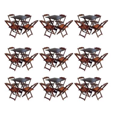 Imagem de Kit 9 Conjuntos de Mesa Dobravel com 4 Cadeiras de Madeira 70x70 para Restaurante e Bar - Imbuia