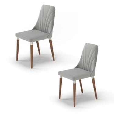 Imagem de Kit 2 Cadeiras Loren com Pés em Madeira Maciça Natural/Champanhe