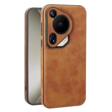 Imagem de HAO RIYLN Capa de couro para Huawei Pura 70 Ultra/70 Pro +/70 Pro/70, proteção de lente fina com tudo incluído, capa retrô à prova de choque, marrom, 70 Ultra