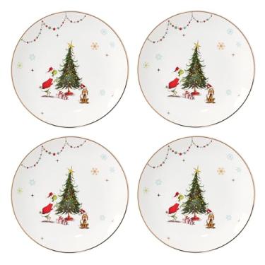 Imagem de Lenox 895052 Pratos de jantar Merry Grinchmas, conjunto de 4, verde, 27 m, utensílios para bebidas de Natal, hospedagem de férias