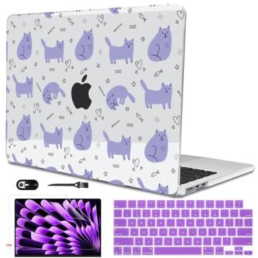Imagem de LCMOCICO Capa compatível com MacBook Air de 13,5 polegadas, 2025, 2024, 2023, 2022, M4, M3, M2, A3113, A2681, A3240, com tela retina líquida, capa rígida de plástico para Mac Air M4, gato fofo e peixe