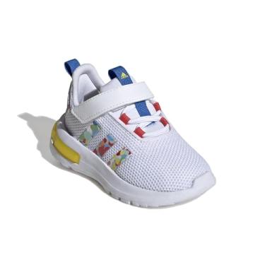 Imagem de adidas Tênis unissex Baby Racer Tr23 Hook & Loop, Branco/vermelho brilhante/azul royal brilhante, 19