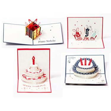 Imagem de FunPop Cartões de felicitações 3D Pop Up Happy Birthday para crianças. Conjunto de 4 pacotes sortidos (pacote com 4 - sortidos)
