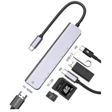Imagem de Hub Estação 7x1 Type C X Usb-C Pd Usb 3.0 Sd Tf Hdmi 4K - Tomate