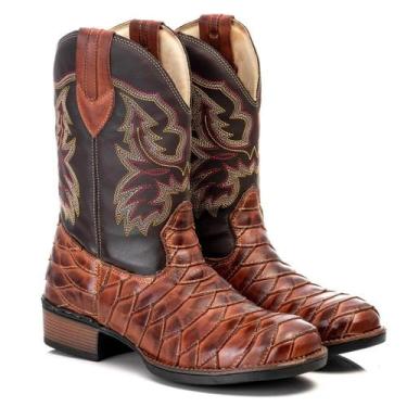 Imagem de Bota Texana Masculina Couro Bordada Cano Alto Cowboy - Campero, Marrom