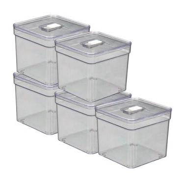 Imagem de Jogo 5 Organizadores Quadrada Transparente Multiuso Com Tampa - PLASTU