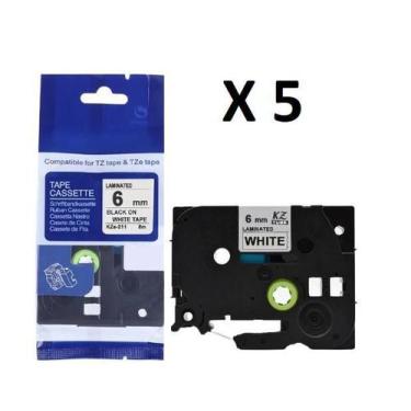Imagem de Kit 5 Fita Compatível Brother Tze-211 Branca Letra Preta 6Mm - Geral
