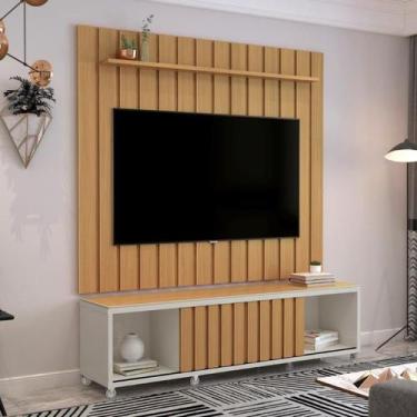 Imagem de Conjunto Rack + Painel BR 2,20m ripado com Bordas Laqueadas e Pratelei