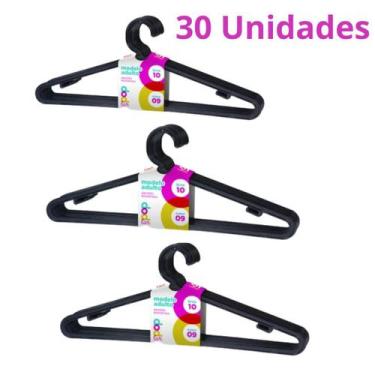 Imagem de Kit 30 Cabides Adulto Plástico Preto atacado - zeek