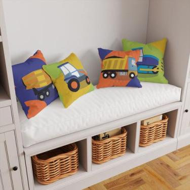 Imagem de Kit 4 Capas De Almofadas Decorativa Infantil Caminhao e Trator - Core 