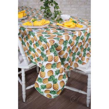 Imagem de Toalha de Mesa Retangular em Tecido Jacquard Estampado Abacaxi Amarelo