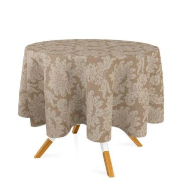 Imagem de Toalha de Mesa Redonda em Tecido Jacquard Bege Escuro (Fendi) Medalhão