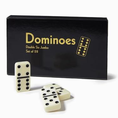 Imagem de CHH 6 peças de dominó tamanho jumbo preto/creme – Conjunto premium de 28 dominós marfim – Jogo familiar clássico em caixa de papelão