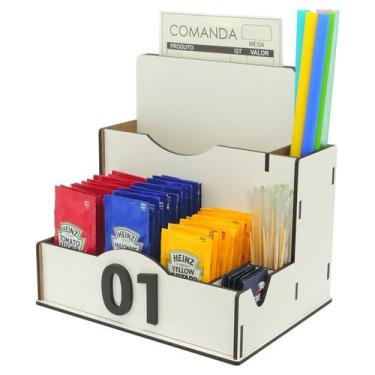Imagem de 5 Porta Comanda Sachê Guardanapo Temperos Sal Canudo Palito Mdf Branco
