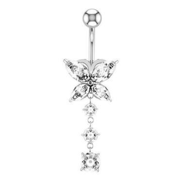 Imagem de Piercing De Umbigo Prata Pendurado Pedra Borboleta - De Castro joias, 